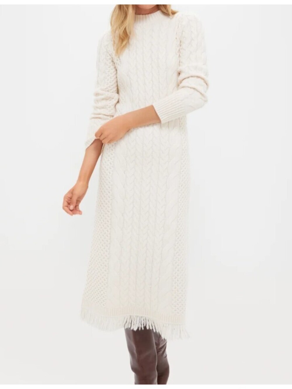 HYACINTH HOUSE cream cable knit Freya maxi sweater dress sz M NWT